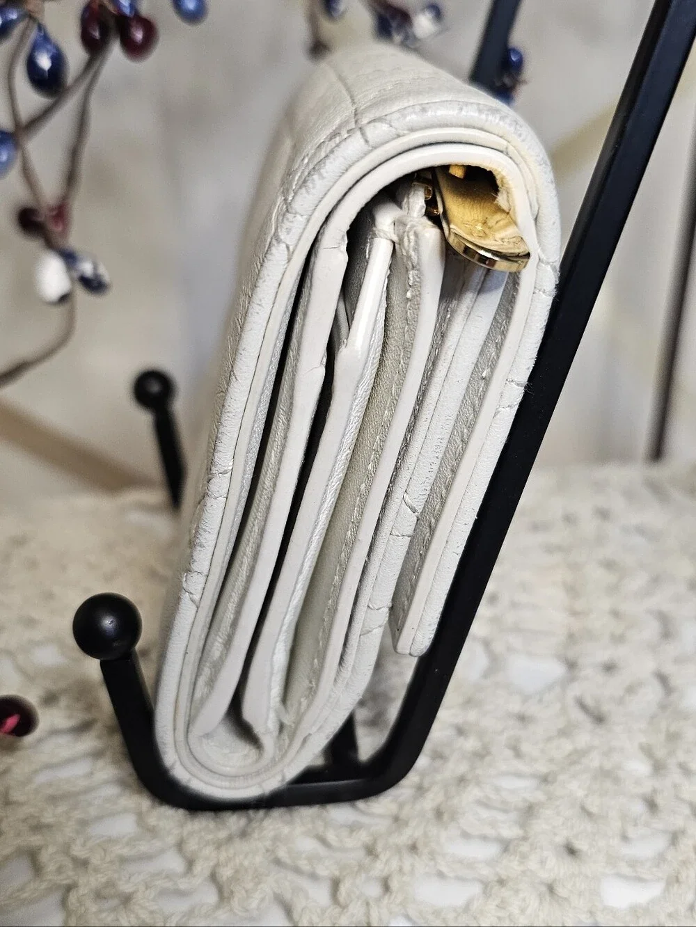 Dior White Quilted Leather Wallet with Gold Pearl Hardware With COA.